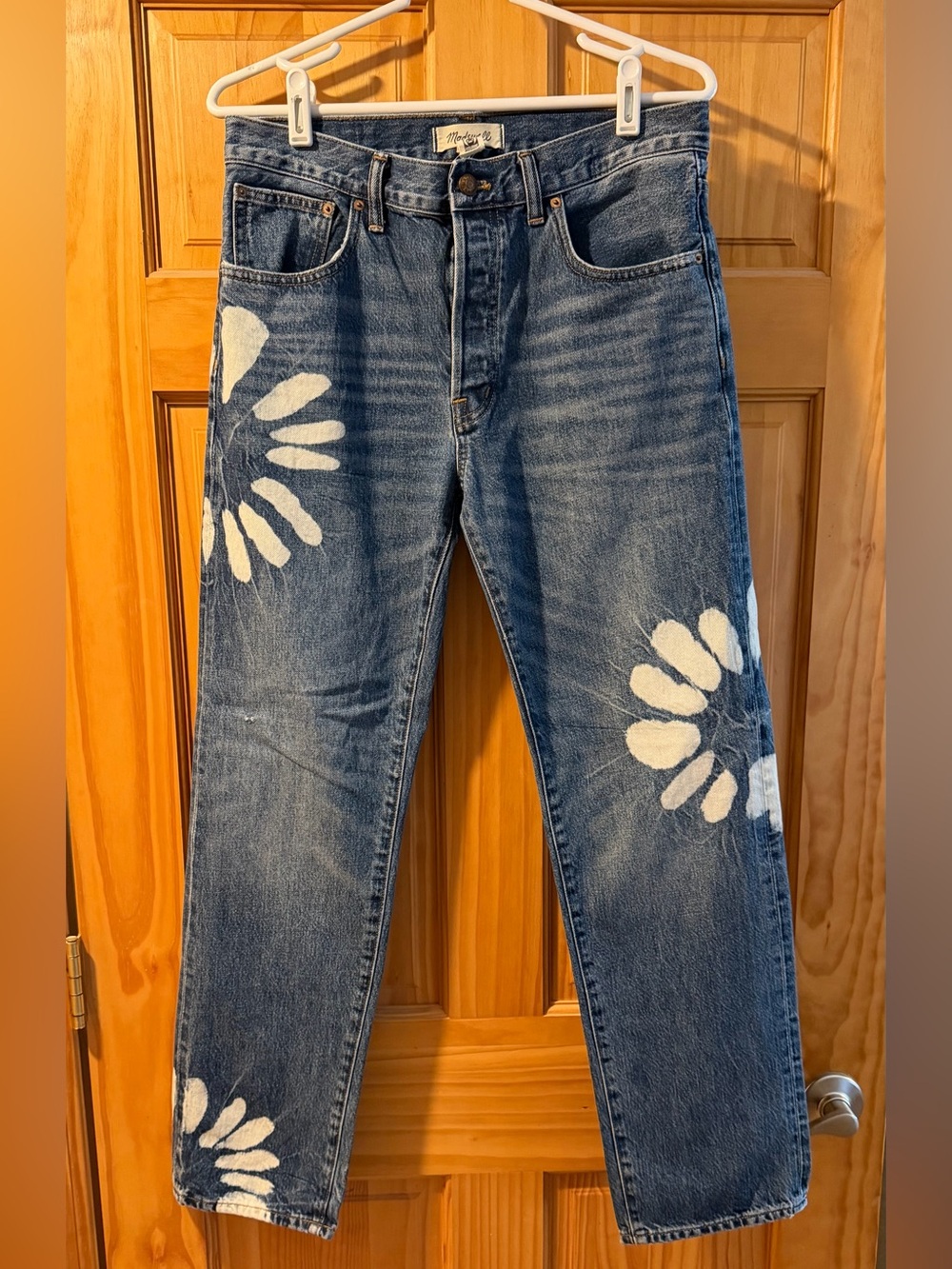 Madewell The Dean Easy Straight Shibori Wash Denim White Flowers Womens 27 NWT